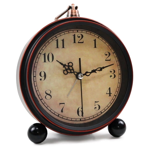5.3-inch Black Vintage Table Clock, Analog Alarm Clock Non Ticking for Bedroom