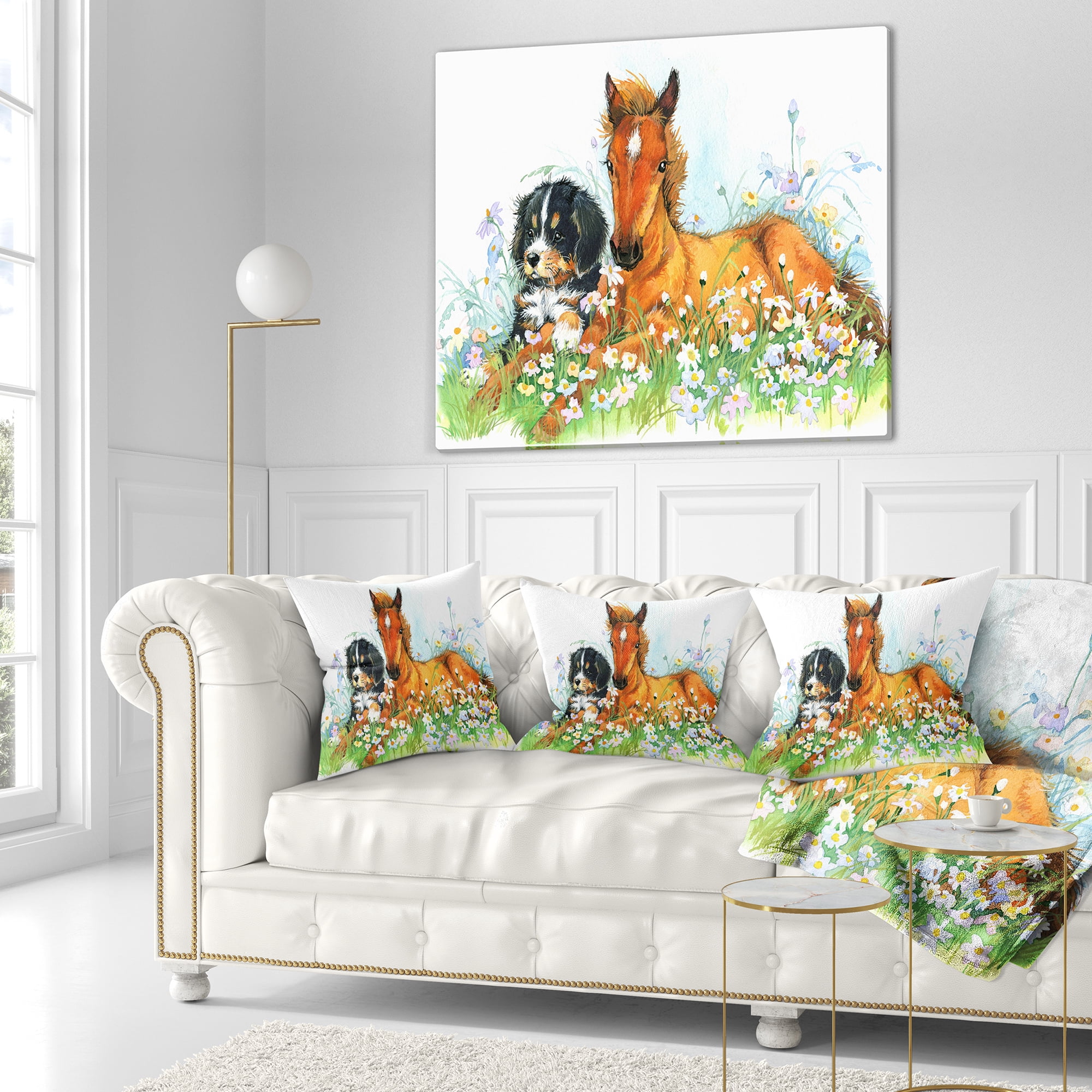 Designart Relaxing Brown Cute Horse - Animal Throw Pillow - 18x18