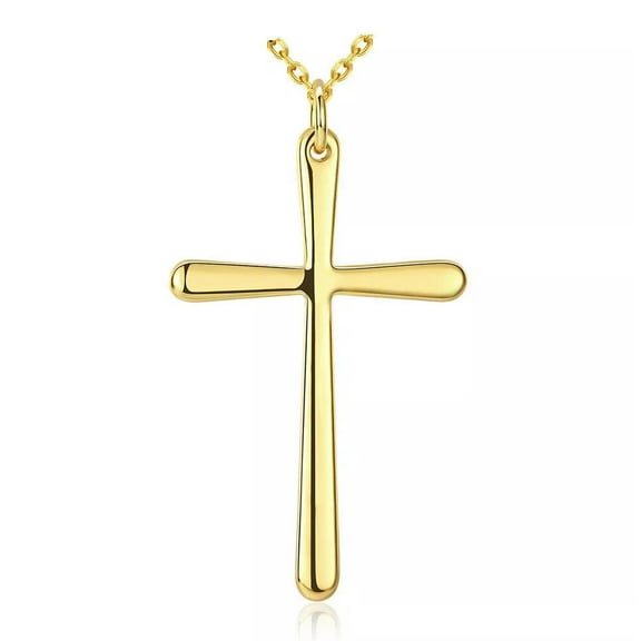 QQTDFG Fashion 24K Yellow Gold Plated Cross Pendant Chains Necklace for Men Women 18"-default