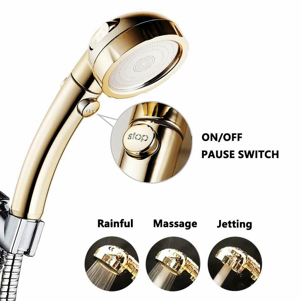 3 In 1 High Pressure Showerhead Handheld Shower Head with ON/Off Pause ON OFF 80*240mm/3.1*9.4