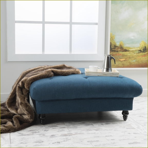 Cream Fabric Tufted Ottoman | 40.5” Square | Classic Style Living Room Foot Rest | Fabric | Foot Stools