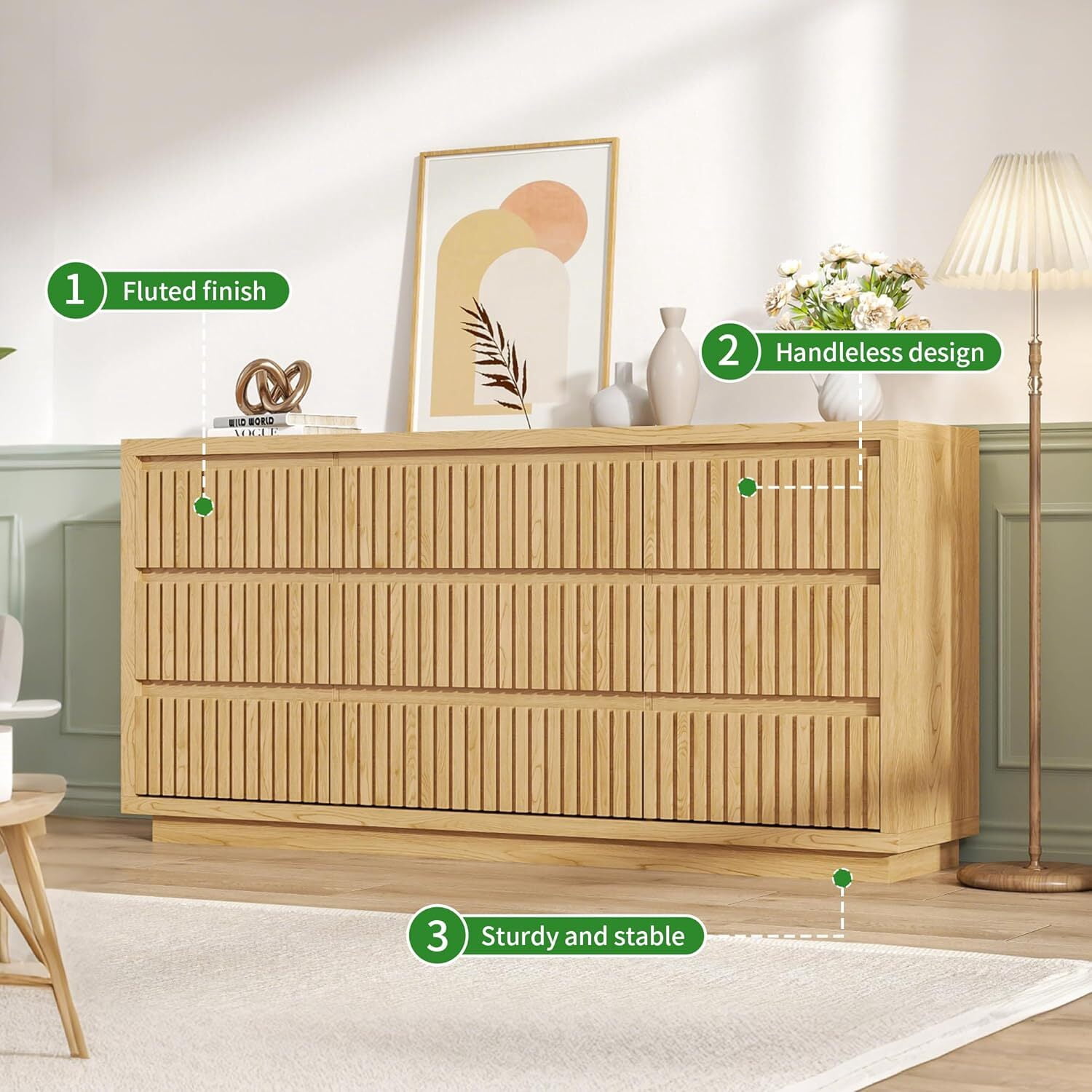 Fiogmub 9 Drawer Dresser for Bedroom, Wide Chest of Drawers TV Stand, Clothes Storage Cabinet Organizer for Living Room, Wood
