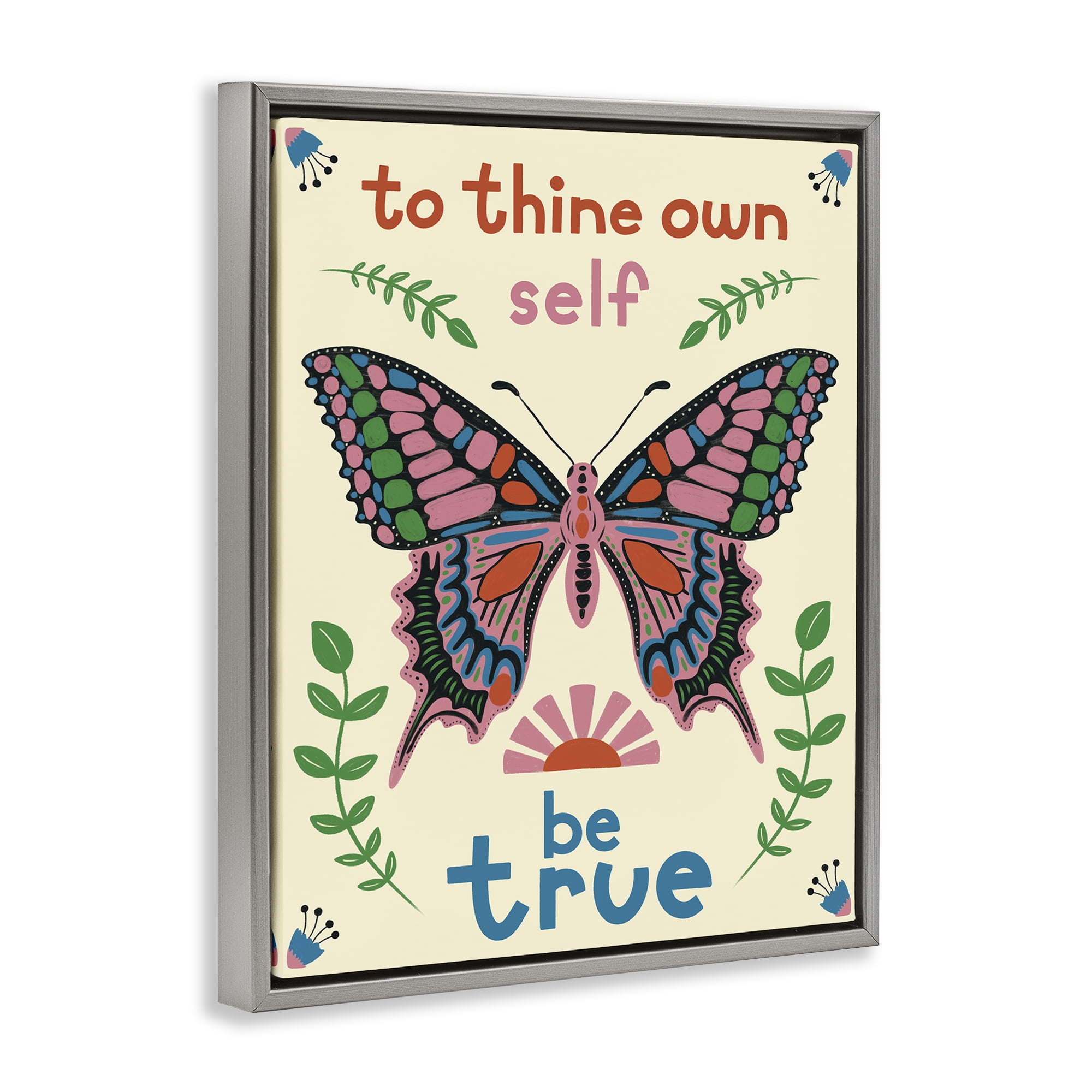 Stupell Industries To Thine Self Be True Phrase Insects Painting Gray Floater Framed Canvas Art Print Wall Art, 25 x 31
