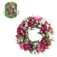 thumbnail image 2 of 18" Artificial Tulip Flower Wreaths For Front Door Farmhouse Pink Wreath Spring Flower Branch Door Wreath For Outdoor Indoor Wall Or Window Decor Festival Decoration, 2 of 8