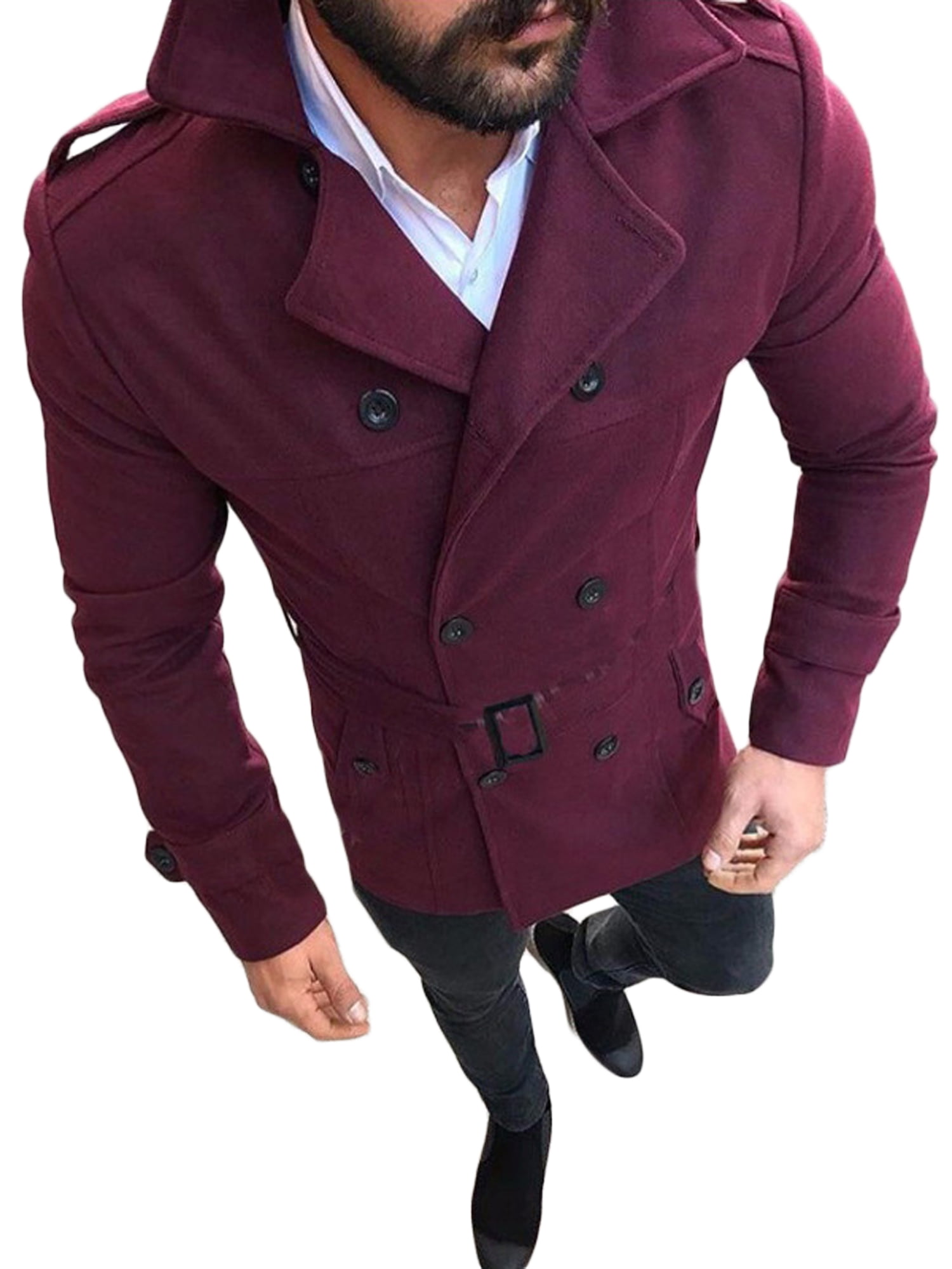 FLY HAWK Mens Slim Fit Jacket Mid-Length Autumn Winter Hooded Trench Coat Windbreaker Outerwear 