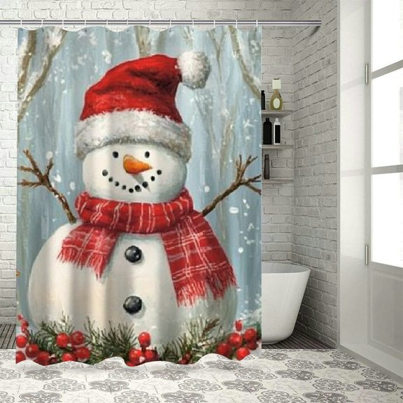 SHERONV Snowman Cardinal Christmas Trees Washable Shower Curtain 36"x72