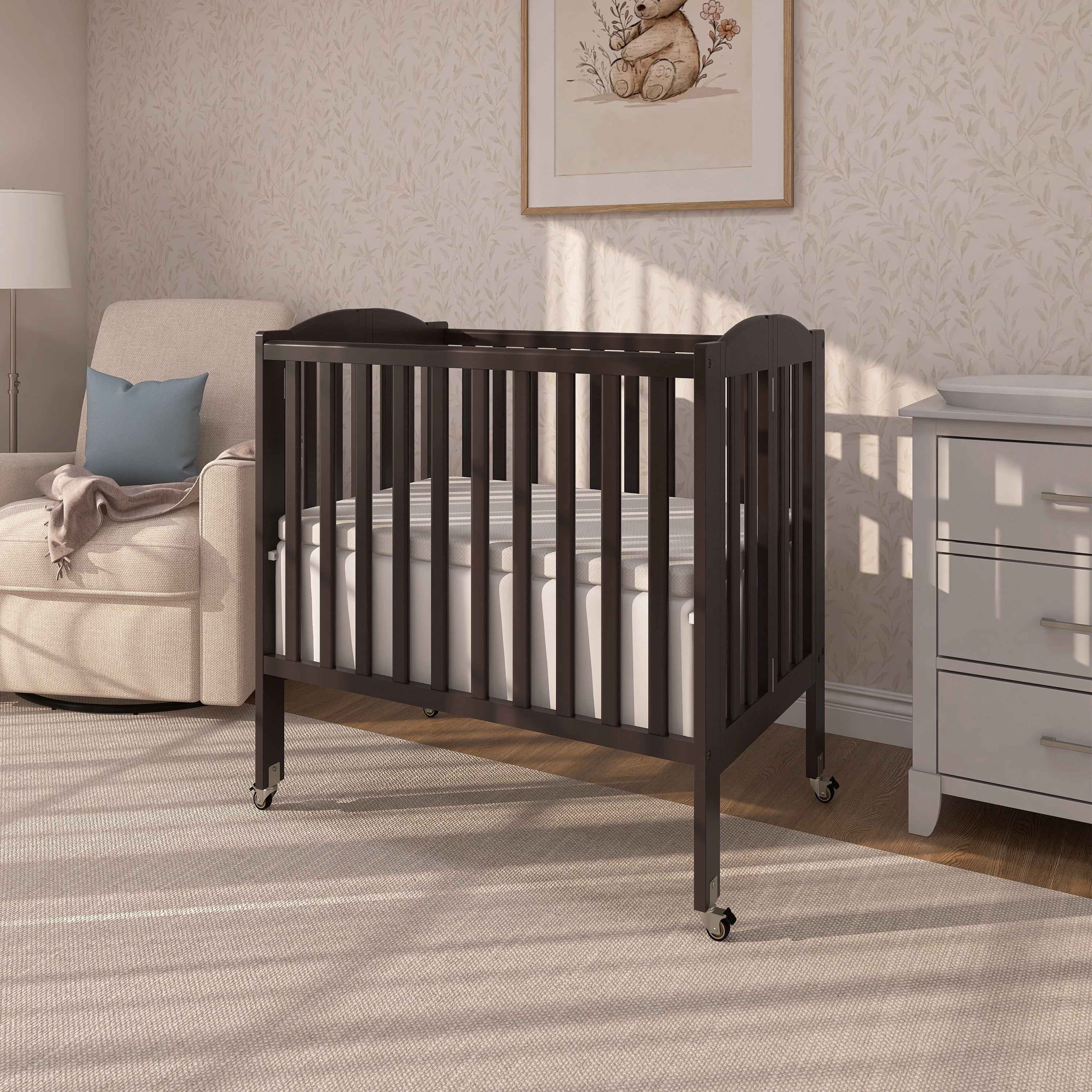 Dream On Me 2-in-1 Folding Portable Mini Crib, Chocolate Chip