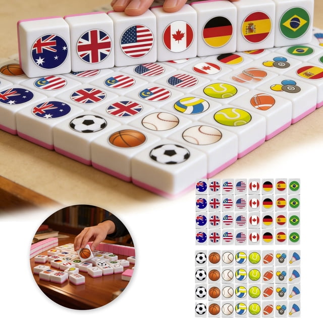 Noehoiugi Mahjong Tiles Set - Tile Games Set With Flag Pattern - Mahjong Tiles For Family Party, Block Puzzle, Fun Board Games For Spring Picnic