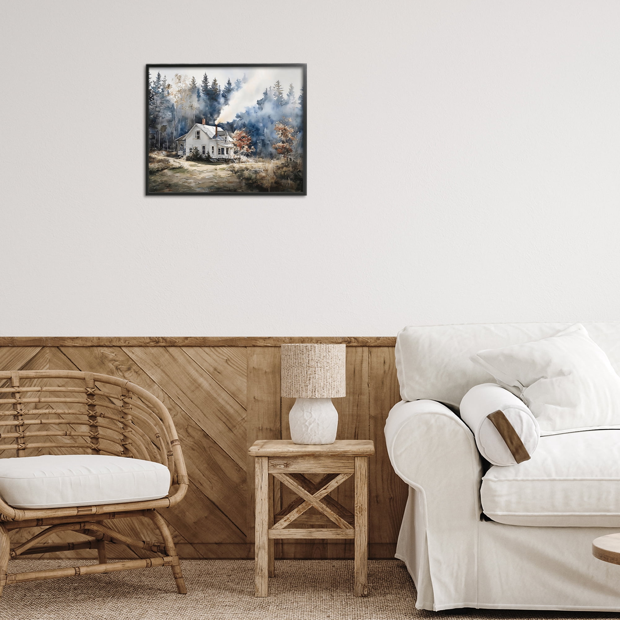 Stupell Industries Indigo Smoke at Woodland Cottage Black Framed Giclee Art, design by Franklyn Gregory