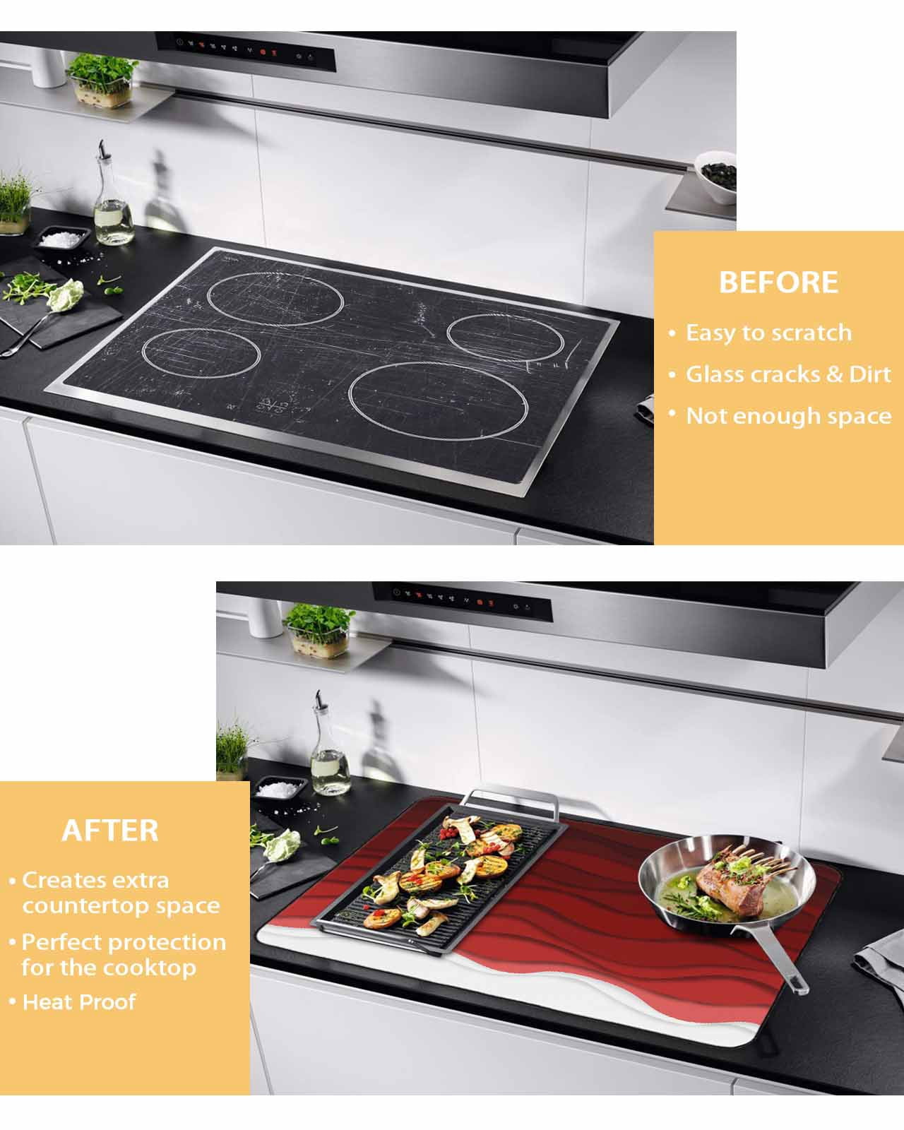 nqOlkjepod Large Induction Cooktop Protector Mat 24"x21", Red Ombre Stripes Stove Top Covers for Electric Stove, Modern Abstract Sea Waves Aesthetic Stove Burner Cover Mats, Glass Top Stove Cover