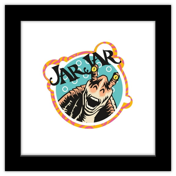 Gallery Pops Star Wars: The Phantom Menace - Jar Jar Binks Badge Wall Art, Black Framed Version, 12" x 12"