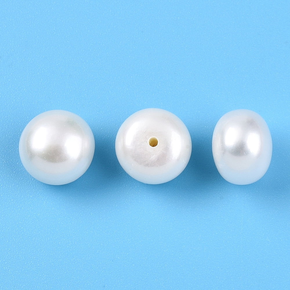 Grade 3A Natural Cultured Freshwater Pearl Beads Half Drilled Half Round Beads Creamy White 9~9.5x7~7.5mm Hole: 0.9~1mm