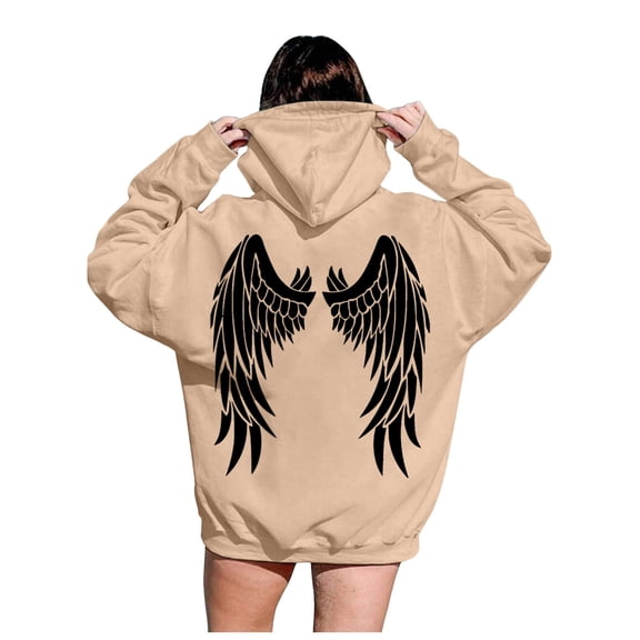 XIAONU Angel Wing Hoodie For Women Oversized Back Print Pullover Top Soft Casual Streetwear Hoodies