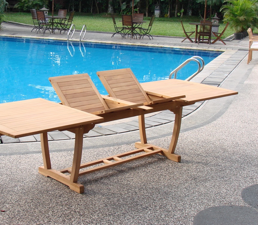 Teak Dining Set:10 Seater 11 Pc - 117" Mas Trestle Leg Double Extension Rectangle Table 8 Armless and 2 Giva Arm / Captain Chairs Outdoor Patio Grade-A Teak Wood WholesaleTeak #WMDSGVq - image 4 of 4