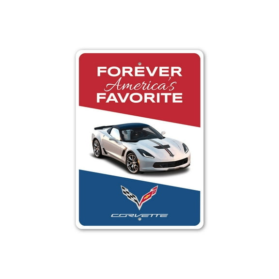 Forever Americas Favorite Chevy Corvette Aluminum Metal Decor Sign - 10x14 inches