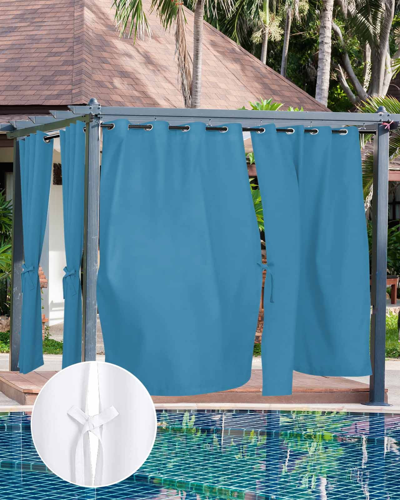 nqOlkjepod Outdoor Curtains for Patio Waterproof, Blue Outdoor Privacy Panels Grommet, Modern Pure Wave Ride Blackout Outside Curtains for Porch/Cabana/Pergola/Gazebo 54"x108", 1 Panel