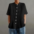 thumbnail image 5 of qucoqpe Women's Linen Cotton Tops Lightweight Pleated Short Sleeve Button-Down Shirts Summer Comfy Breathable Vacation Blouse Tees, 5 of 7