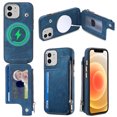 thumbnail image 1 of ELEHOLD for iPhone 12 Pro / 12 Multi-Functional Wallet Case,Premium PU Leather with Card Holders Zipper Storage Magnetic Case MagSafe Compatible Support Wireless Charging Full Protective Case,blue, 1 of 8