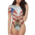 thumbnail image 1 of Saiise Motif Floral Papillon Patriotique Grenouillère à Manches Courtes Col Rond Pyjama Extensible avec Fermeture à Pression-Petit, 1 of 7