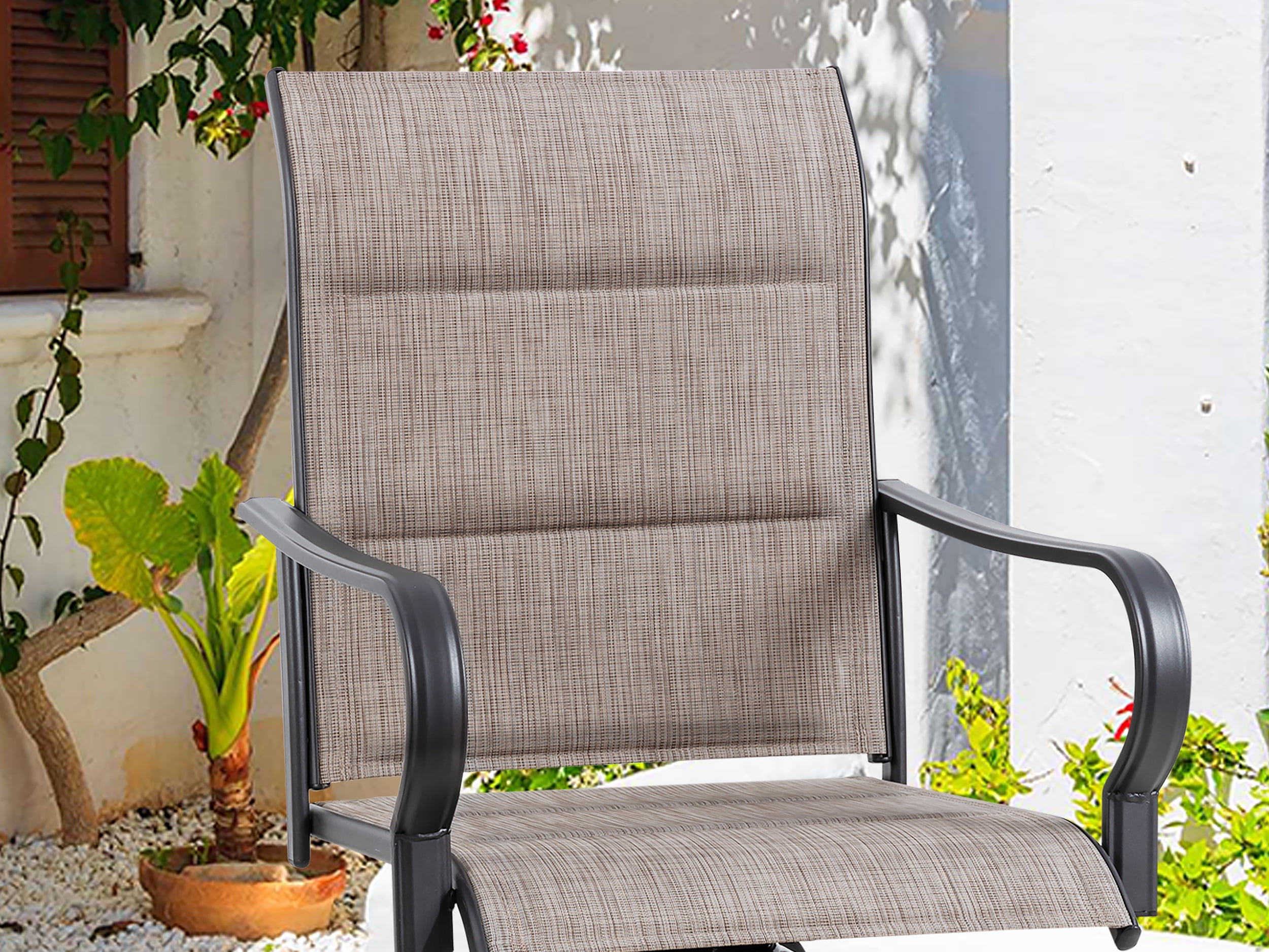 Walsunny 2 Piece Outdoor Swivel Metal Bar Stools Patio Height Textilene Chairs with High Back and Armrest, Gray