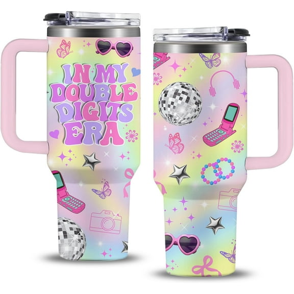 Iridescent Birthday Gifts for 10 Year Old Girls, in My Double Digits Era Tumbler Cup 40oz, 10th Birthday Gifts for Girls Double Digits Cup, Ten Year Old Girl Birthday Gifts Music 10th Birthday Cups