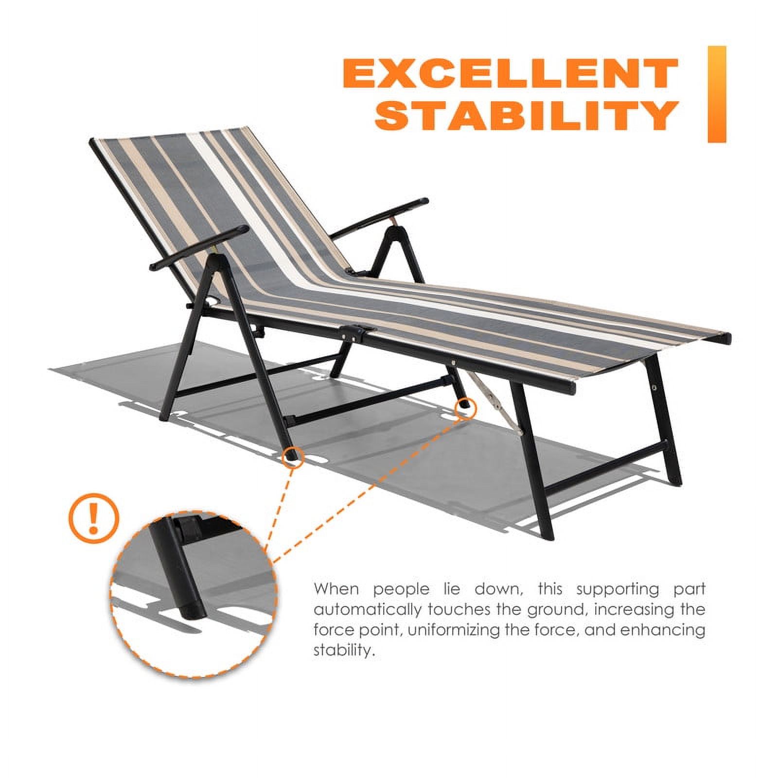 Nuu Garden Outdoor Patio Chaise Lounge Chair Adjustable Folding Pool Lounger w/ Steel Frame - Stripe - image 4 of 9