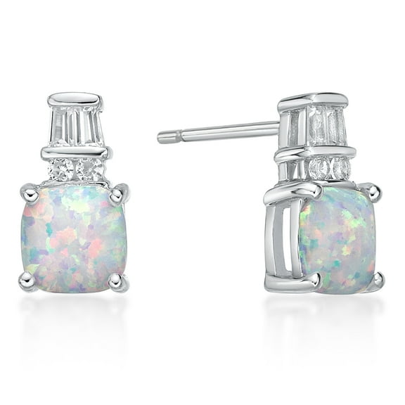 Jay Heart Designs 925 Sterling Silver Created Opal and Created White Sapphire Earrings