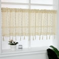 thumbnail image 3 of ZHH Handmade Crochet Cafe Curtains Hollow Window Tassels Kitchen Sheer Curtains Windows Doors Beige 23" x 59" 1 Panel, 3 of 7