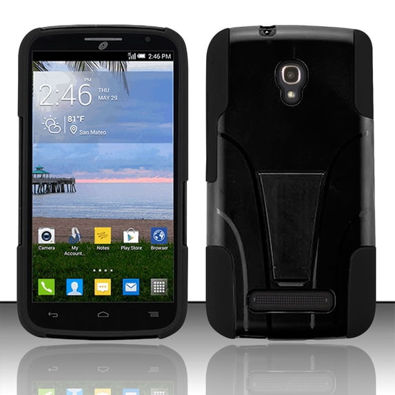 For Alcatel One Touch Pop Mega LTE A995L (Straight Talk) - HYBRID PC/SC Combo Cover w/ Kickstand - Black HYB