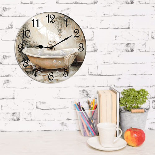 Kurmntregon Bathroom Wall Clock Bathtub Clock For Living Room, Battery Operated Easy To Read Bedroom, Bathroom And Kitchen Housewarming Seasonal Shop Hotel Round 10"