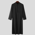 thumbnail image 5 of Teissuly Men's Casual Solid Ethnic Style Button Muslim Robe Long Sleeved Standing Neck Tops, 5 of 6