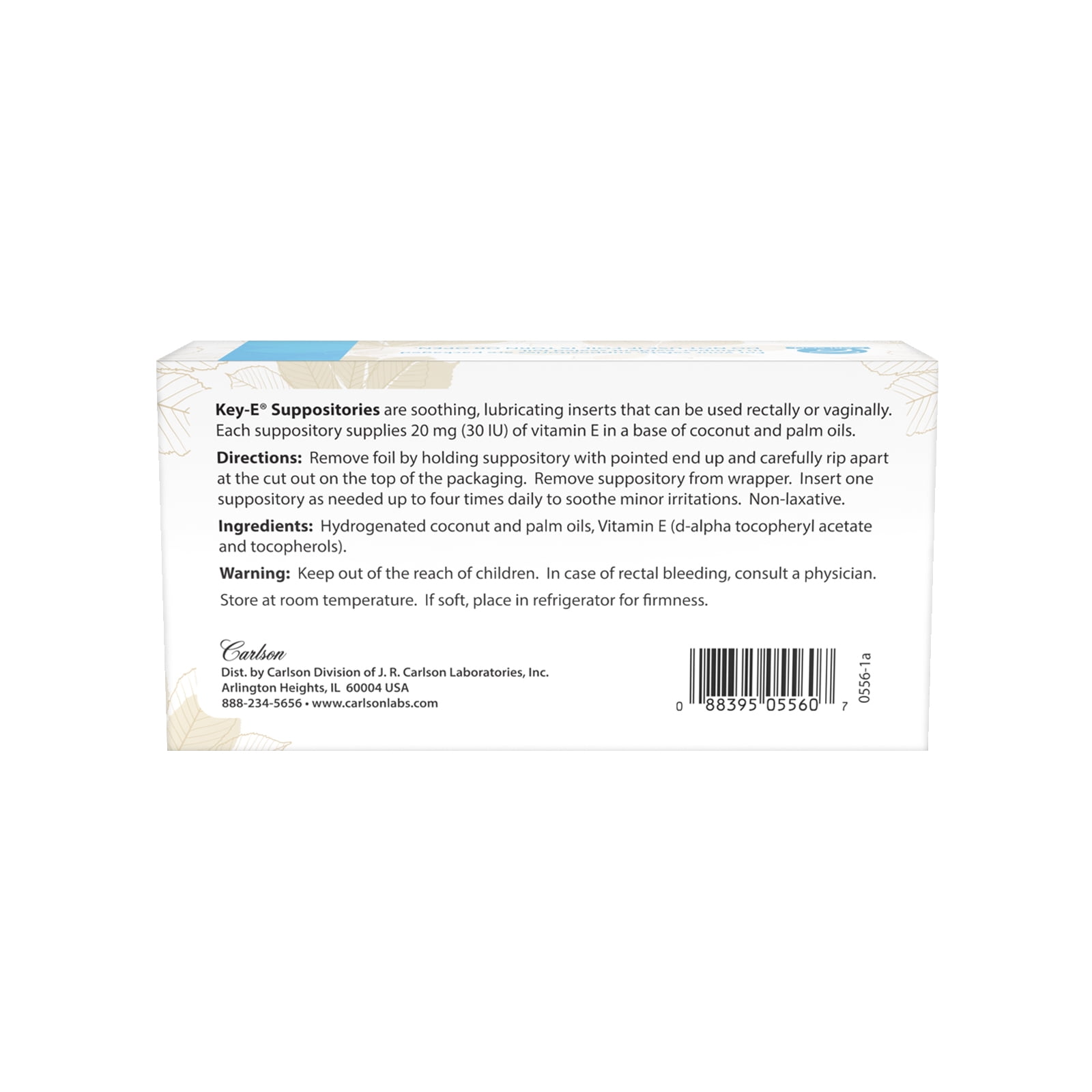 Carlson - Key-E Suppositories, 30 IU (20 mg) Vitamin E Suppository, Moisturizes and Nourishes, 48 Count