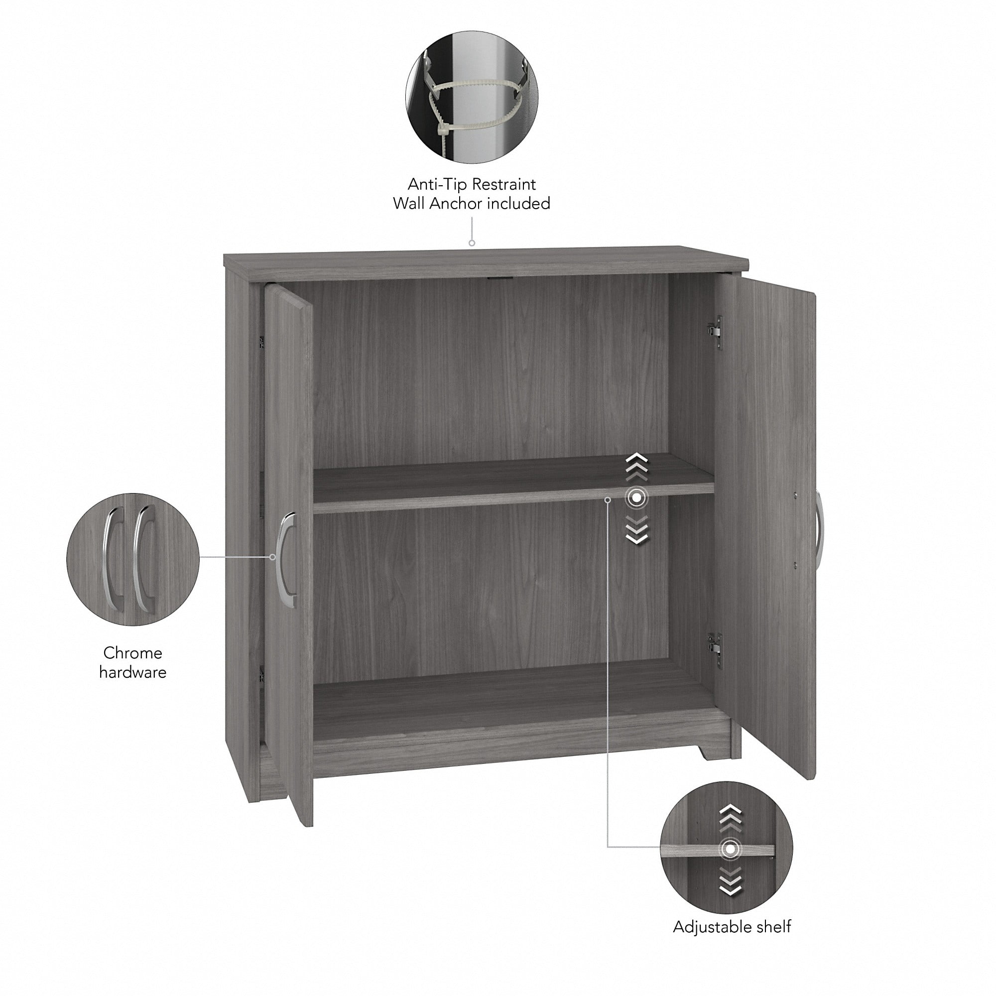 Bush Furniture Cabot Small Storage Cabinet with Doors in Modern Gray