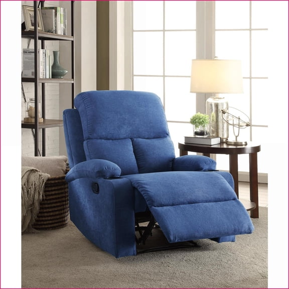 Recliners, Casual Royal Blue Linen Motion Recliner with Cup Holders | Blue | Linen