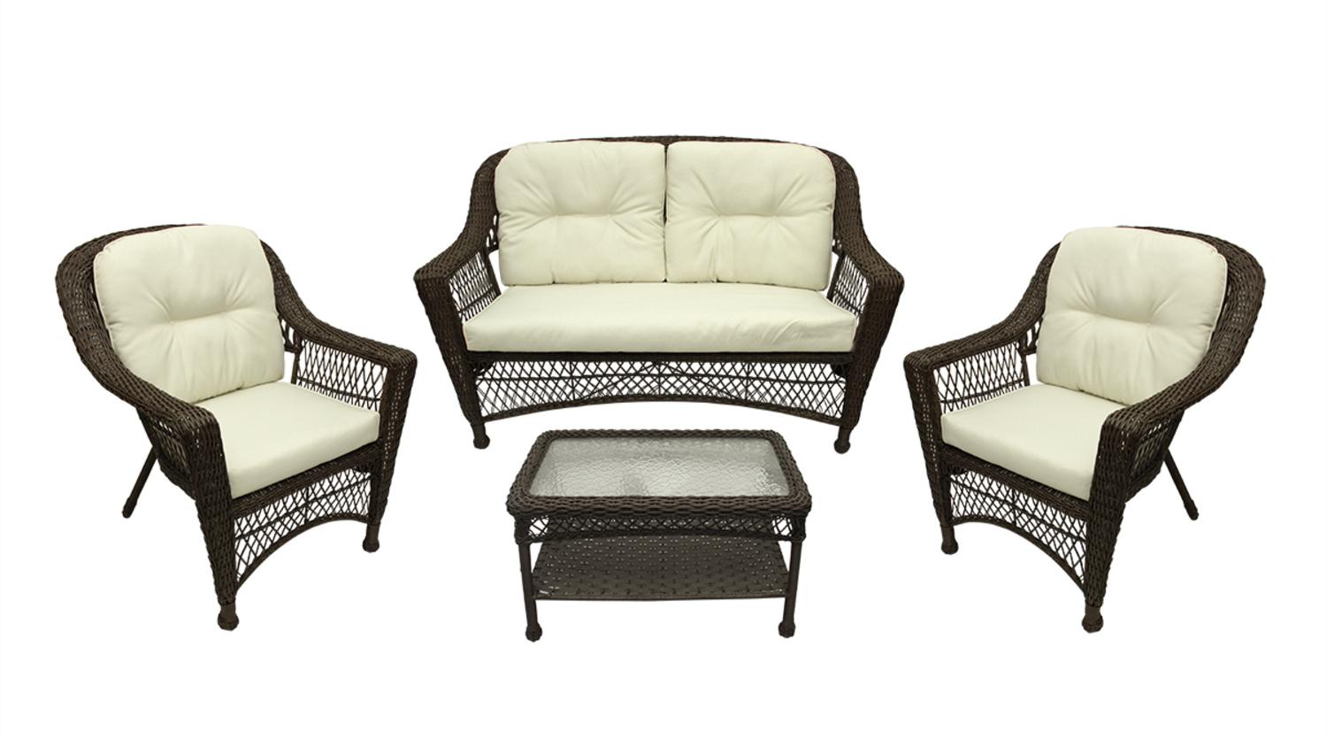 4 Pc Somerset Dark Brown Resin Wicker Patio Loveseat Chairs