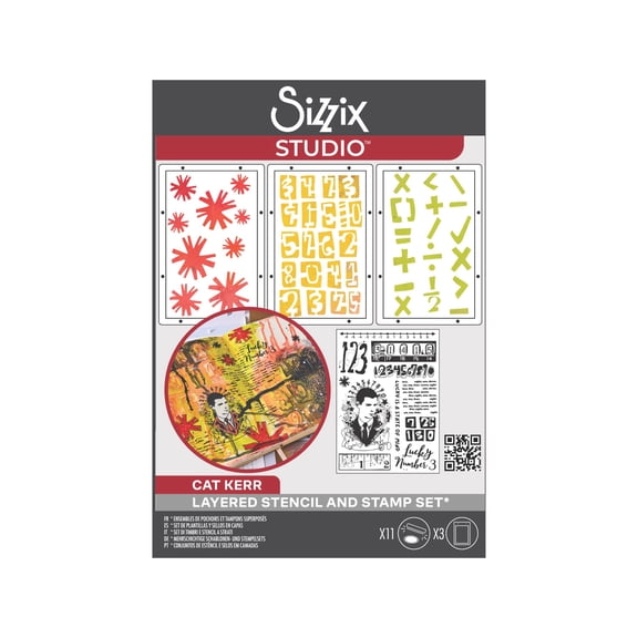 Sizzix Studio Clear Stamps Set 11PK w/3PK Stencils Strength in Numbers by Cat Kerr