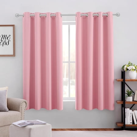 Baby Pink Blackout Curtains for Kids, 52 X 63 Inch Length 2 Panels Set, Room Darkening Curtains for Girl's Room, Soundproof Thermal Grommet Window Curtains for Living Room Baby Pink-1 W52" X L