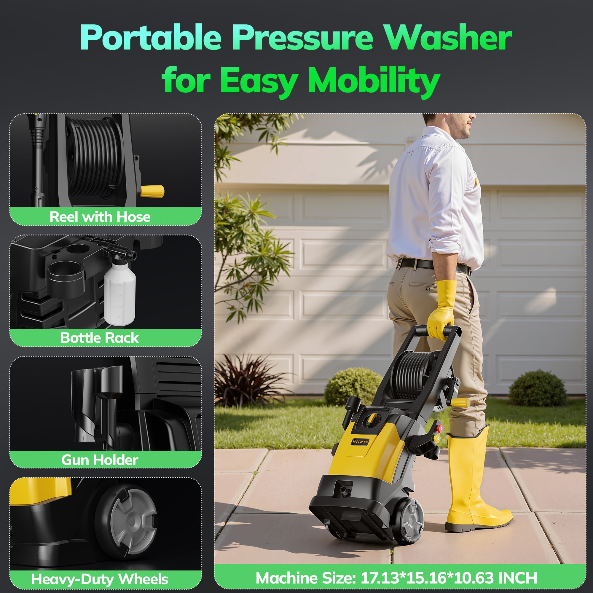 TCISA Electric Pressure Washer,4000 PSI Max 2.8 GPM Power Washer with 35FT Cord,20FT Hose,5 Quick Nozzles,Foam Cannon for Car Garden Patio