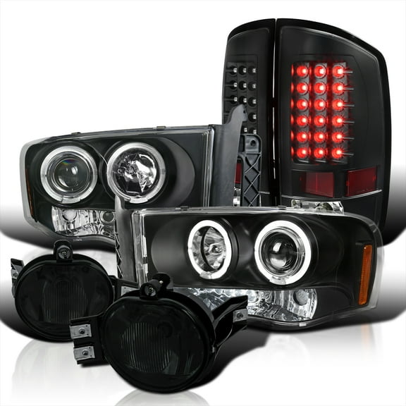 Spec-D Tuning Black Projector Headlights   LED Tail Lights   Bumper Fog Lamps Smoke Compatible with 2002-2005 Dodge Ram Left   Right Pair Headlamps Assembly