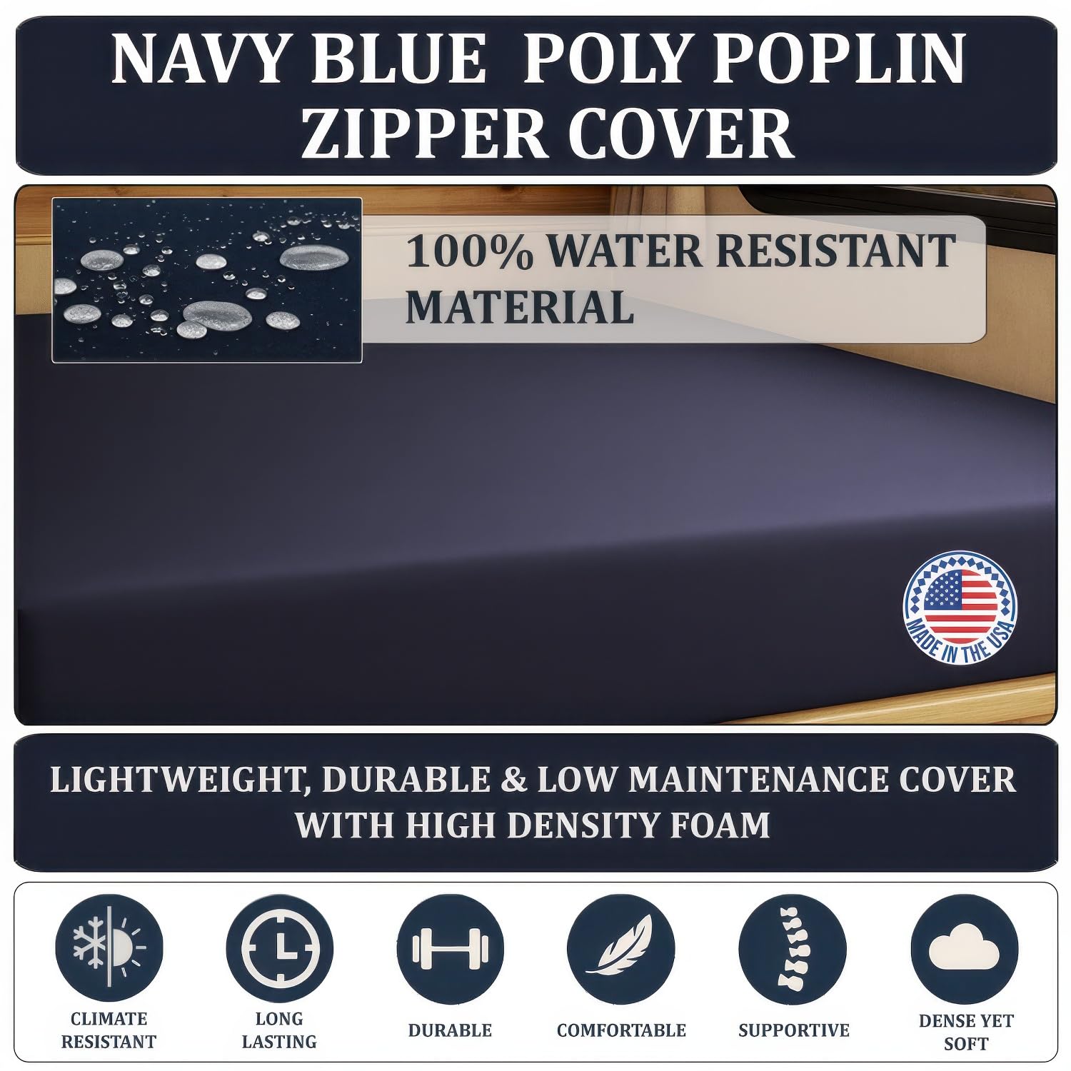 Foamma 4” x 28” x 75” Water Resistant RV Bunk Mattress, Firm High Density Foam, Comfortable and Durable Polyester Cover, Truck, Camper, Travel Trailer, Made in USA!