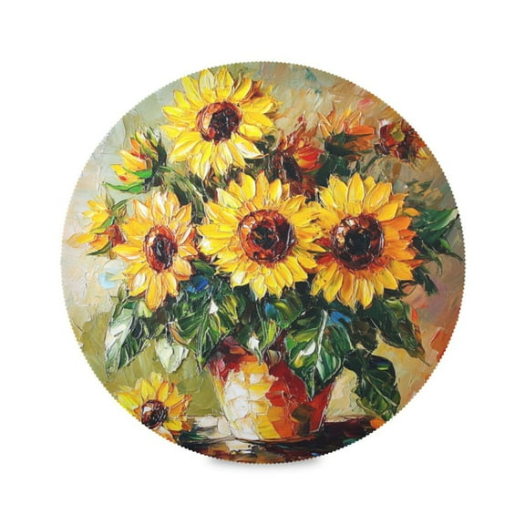 WOBOGO Sunflowers Oil Paintings Round Placemats Set of 6 Heat Resistant Washable Kitchen Table Decorations 15.4in