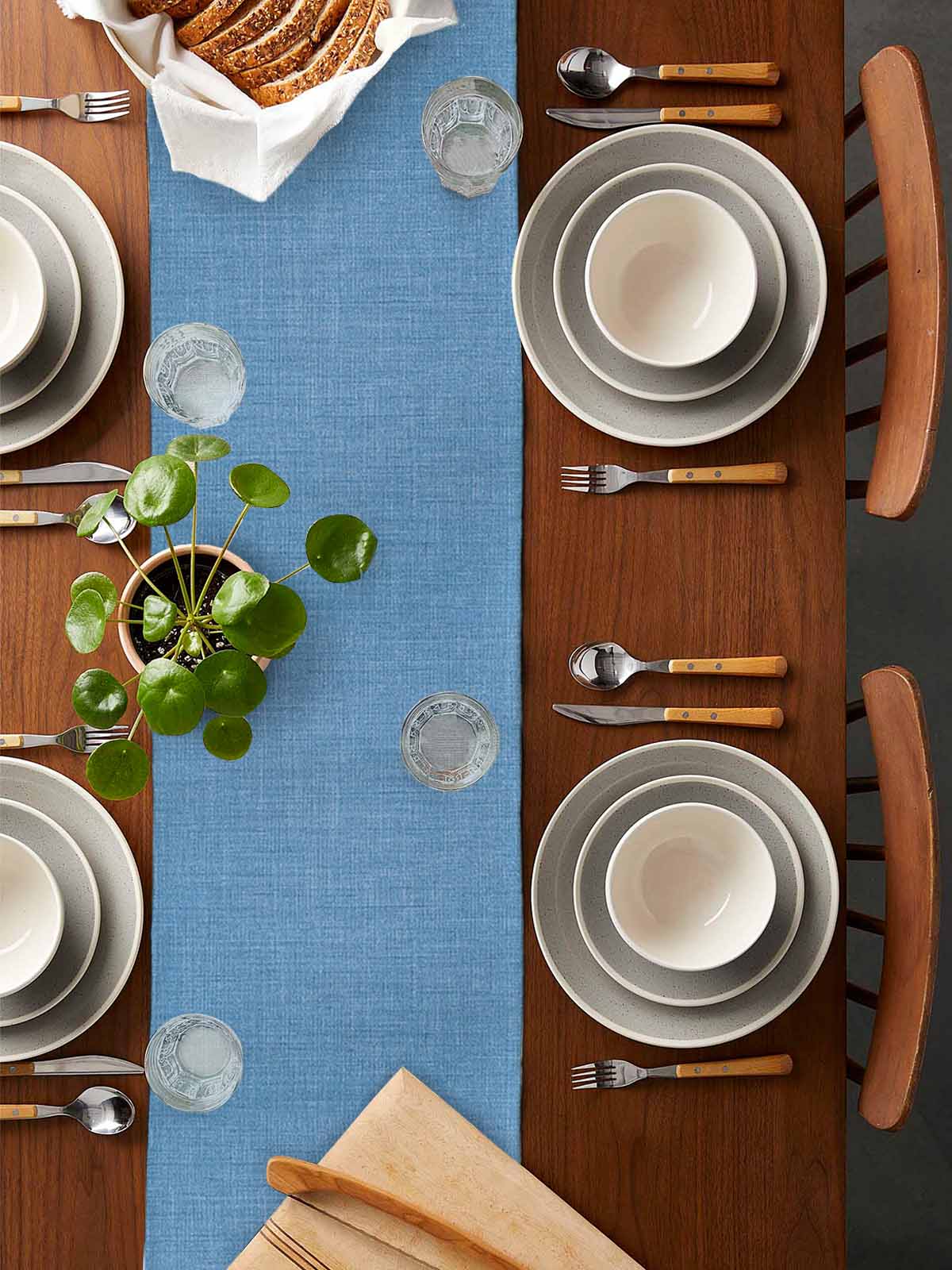 nqOlkjepod Blue Burlap Texture Table Runner 70 Inches Long Farmhouse Dress Scarves, Farmhouse Vintage Blue Dining Tablerunner for Coffee Table/Kitchen Island/Party Décor, 13" x 70"