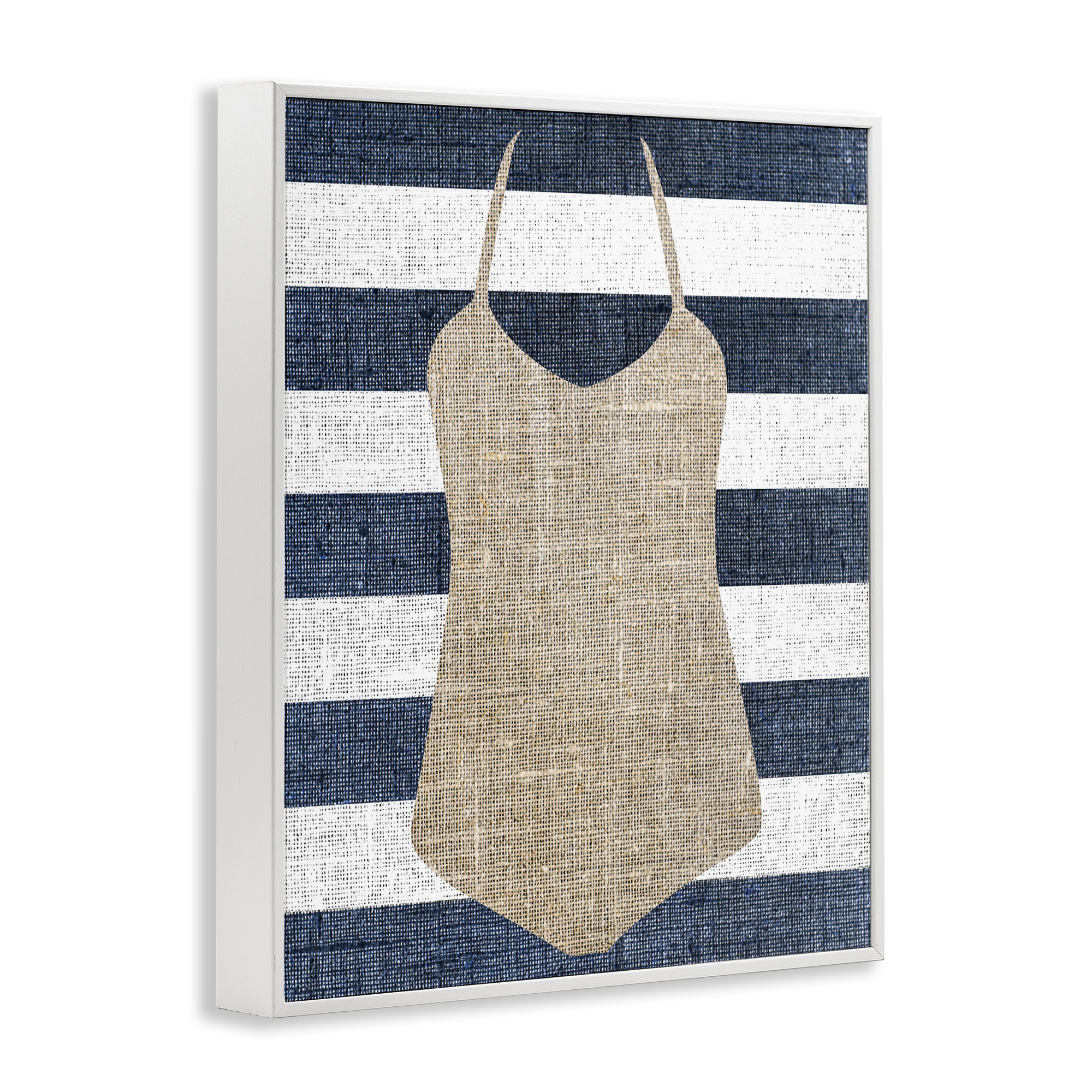 Stupell Industries Swimsuit on Stripes Beauty & Fashion Painting White Framed Art Print Wall Art, 24 x 30