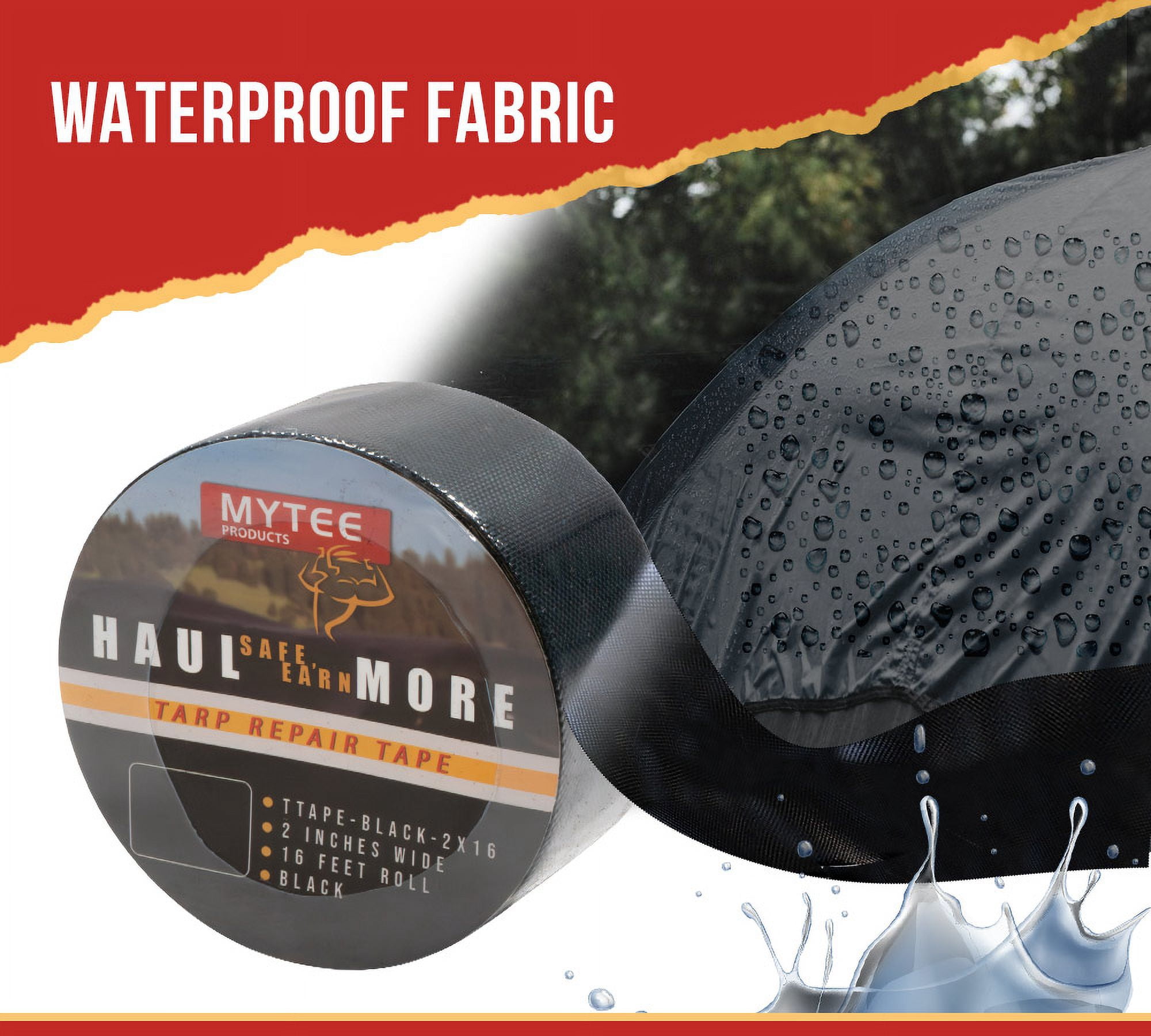 8.8 oz Waterproof Black Vinyl Tarp Repair Tape 2 Inch x 16 FT with Heavy Duty Adhesive Backing - Tarp Patch Kit, Tarp Repair Kit