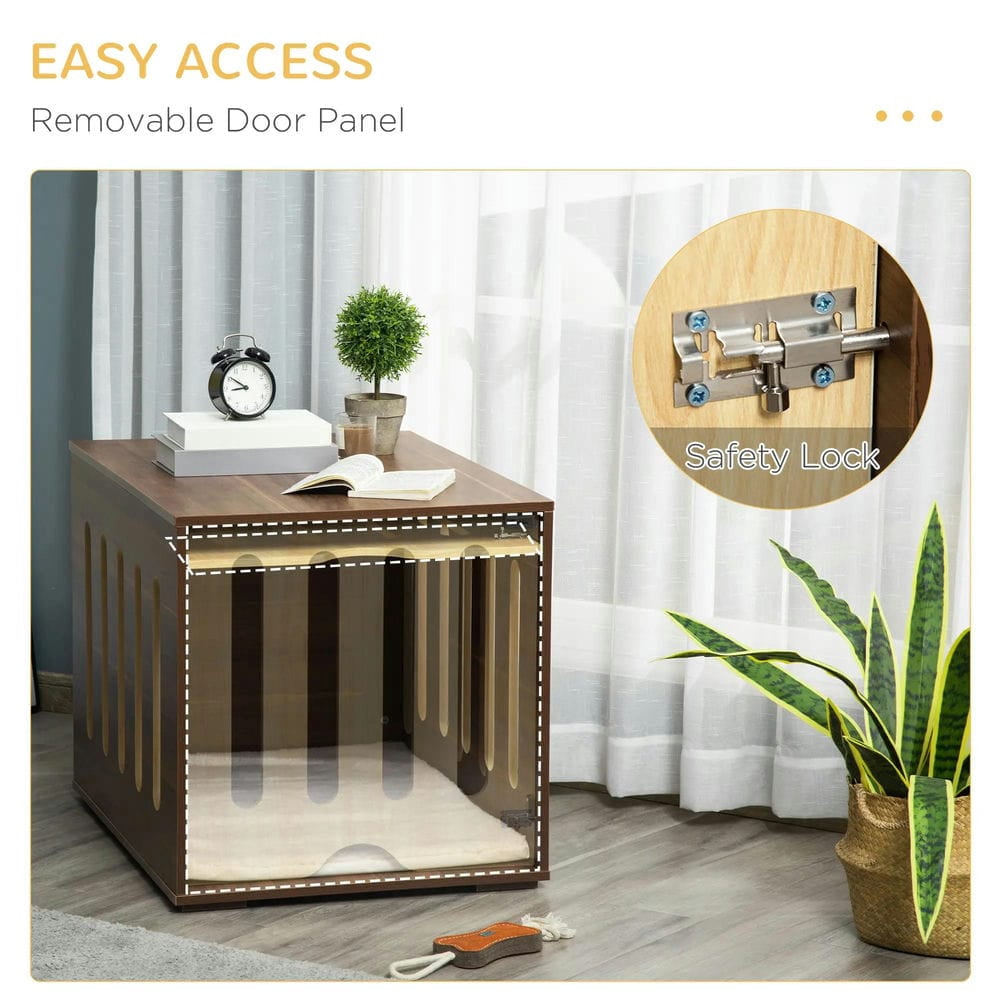 Topcobe Furniture Style Dog Crate End Table with Removable Door Panel, Dog Crate Bed with Foam Cushion, Safety Lock, Indoor Use, Outdoor Wooden Pet Shelter, Brown