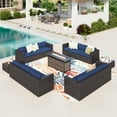 thumbnail image 2 of MF Studio 15 Pieces Outdoor Patio Furniture Set with 56-Inch Fire Pit Table Wicker Patio Conversation Set, Navy Blue, 2 of 11