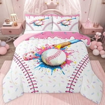 jejeloiu Baseball Game Gaming Twin Comforter Sets,Colorful Splashing Ink Bedding Set For Kids Reversible 2 Pieces