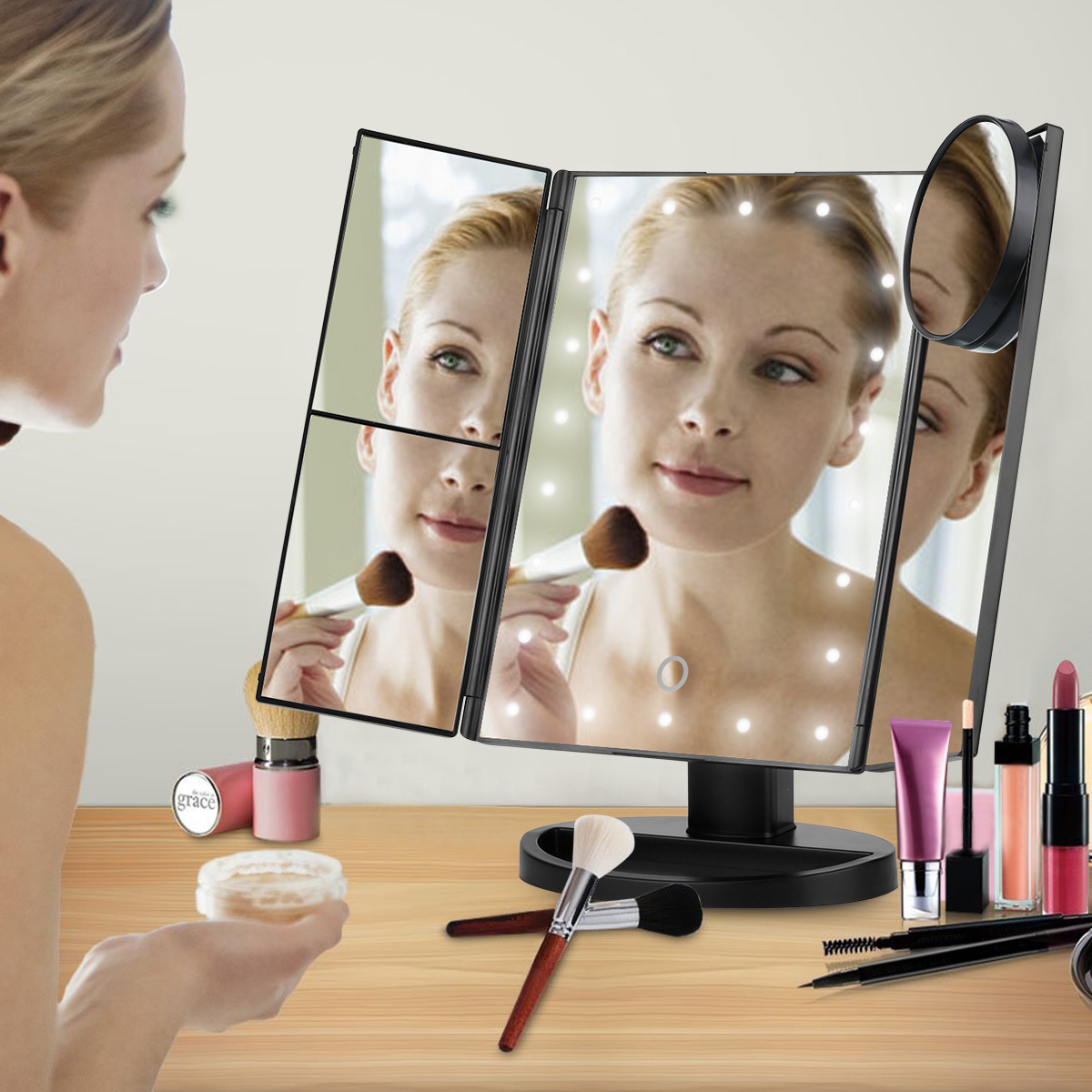 Fitnate 22 LEDs Vanity Mirror Hollywood Makeup Mirror, 10X 3X 2X 1X Magnified 180 Rotatable Touch Light up Battery/USB Powered - image 7 of 8