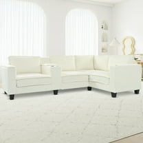 Modular Sofa Cloud Couch, L-Shaped 4-Seater Sectional with Storage Armrests & USB Charging, 105.5'' Corner Couch, Reversible Chaise, Beige Corduroy Fabric, 2-Package Delivery