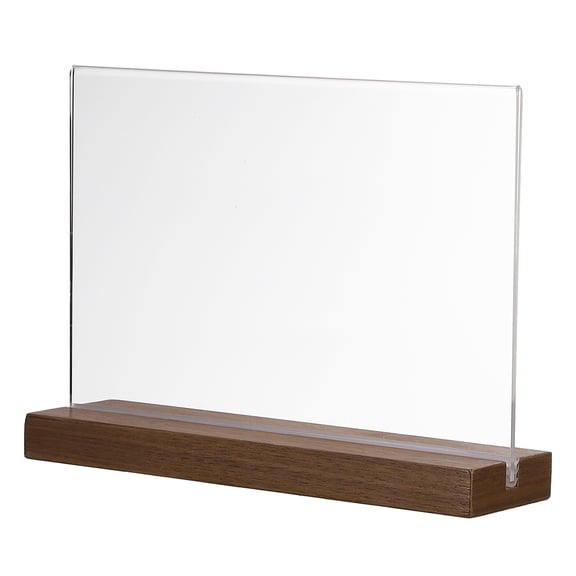 Uxcell 8" x 6" Acrylic Sign, T-Shape Acrylic Sign Holders with Wood Base Vertical A5 Double Sided Clear Table Display Menu Paper Stand Holder for Wedding Store Office Hotel